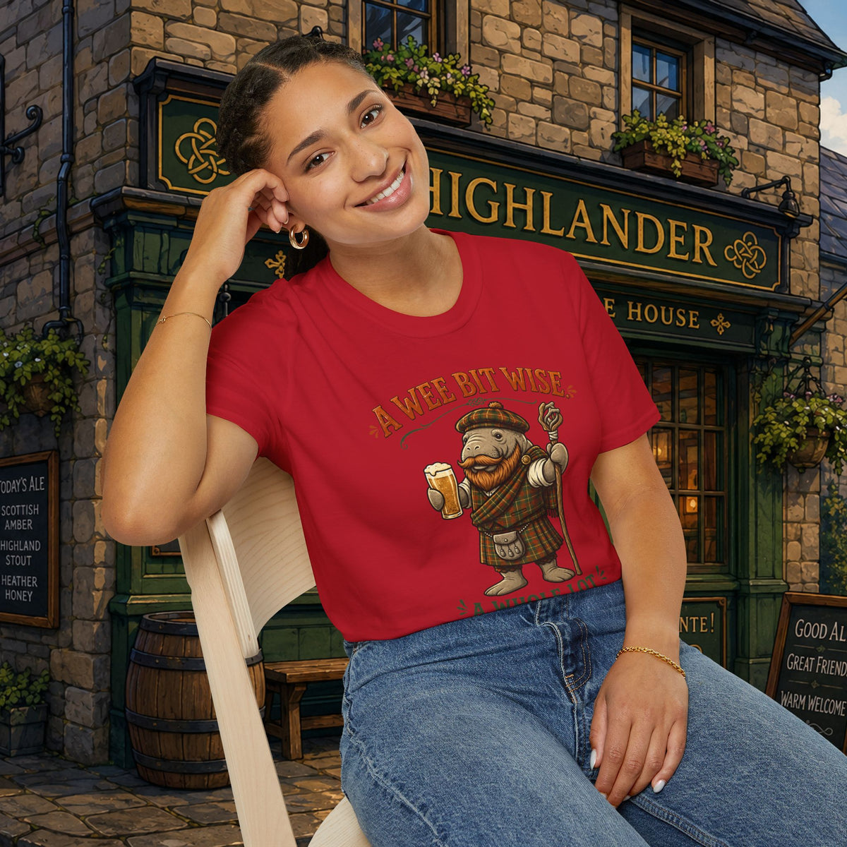 A Wee Bit Wise A Whole Lot Opinionated Shirt | Funny Scottish Manatee Tee | Highland Humor Graphic T-Shirt
