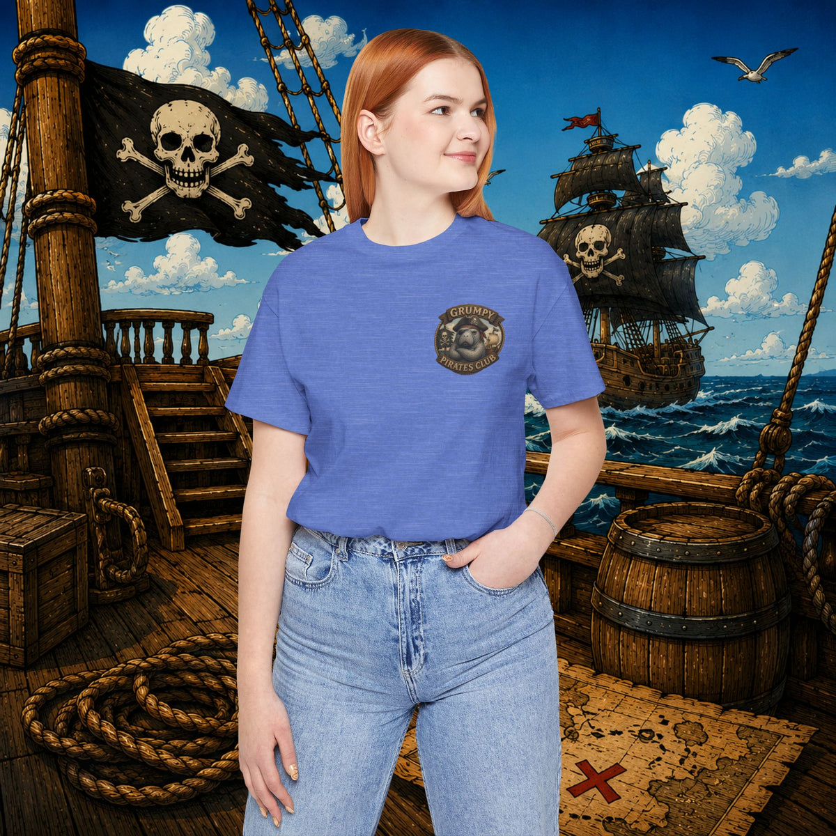 The Older the Pirate, The Better the Stories | Grumpy Pirate Club Manatee T-Shirt
