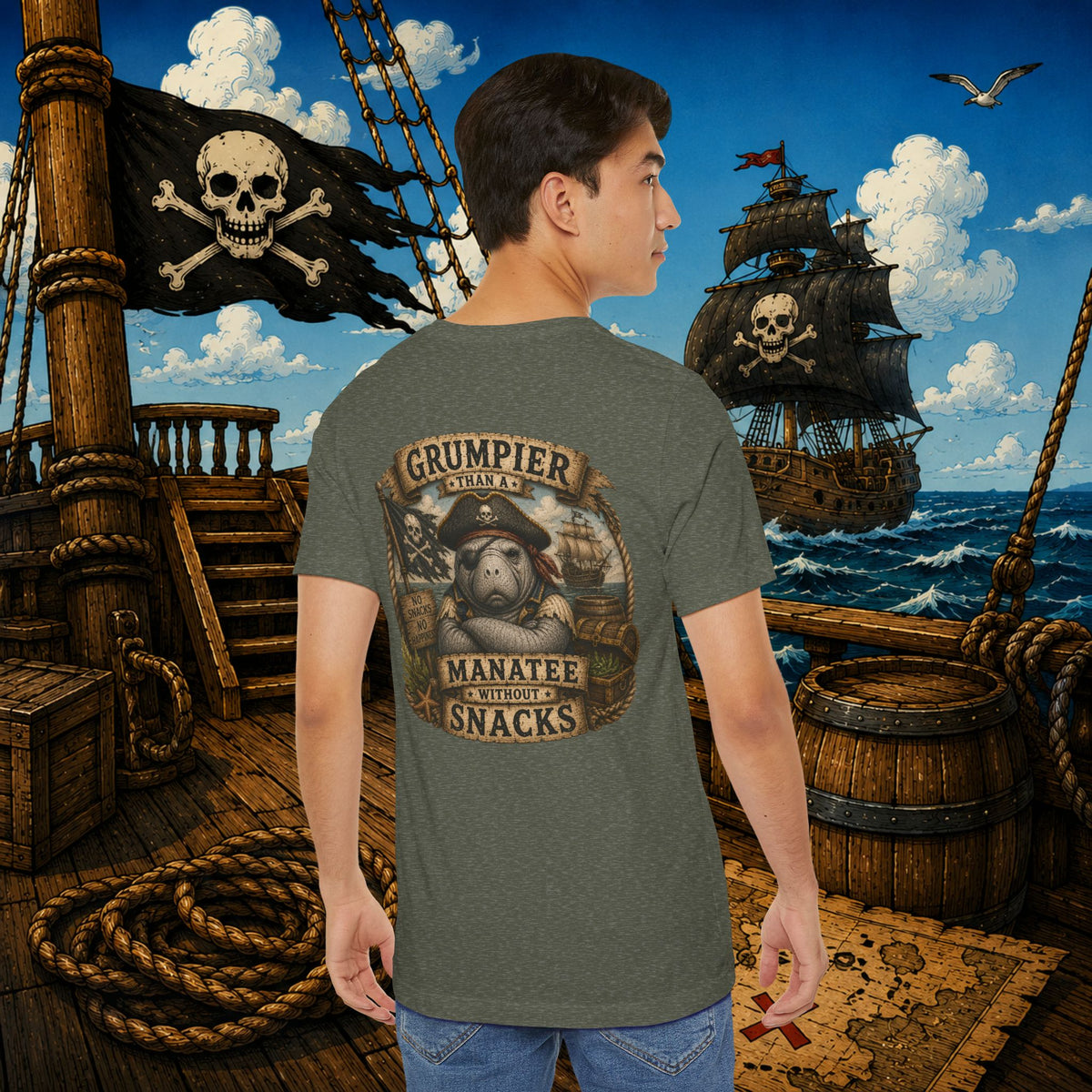 Grumpier Than a Manatee Without Snacks | Funny Pirate Manatee T-Shirt