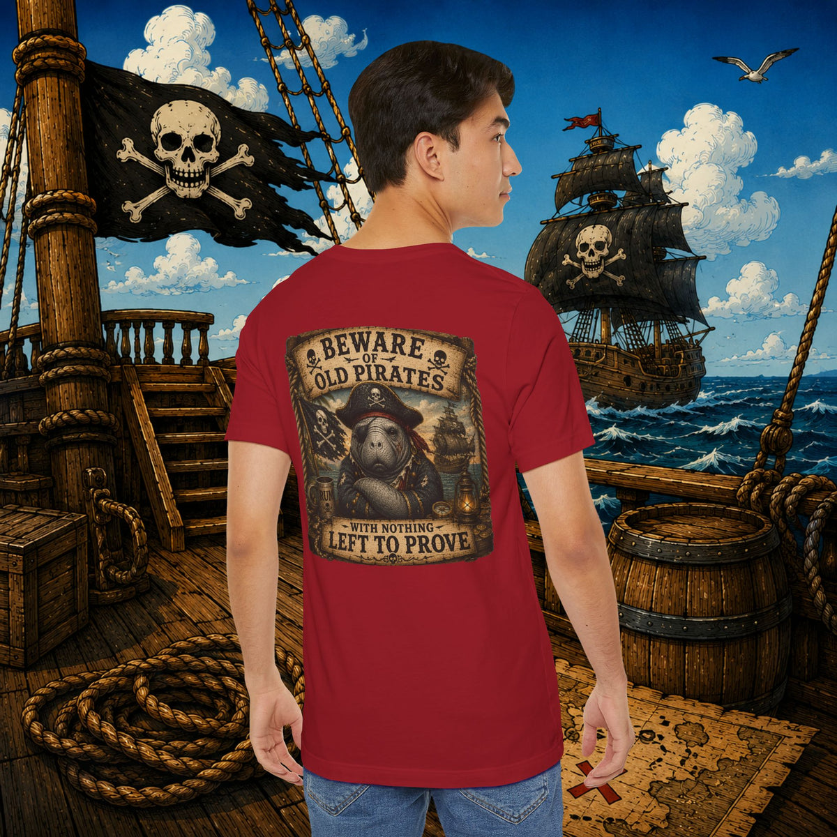 Beware of Old Pirates With Nothing Left to Prove | Grumpy Pirate Club Manatee T-Shirt