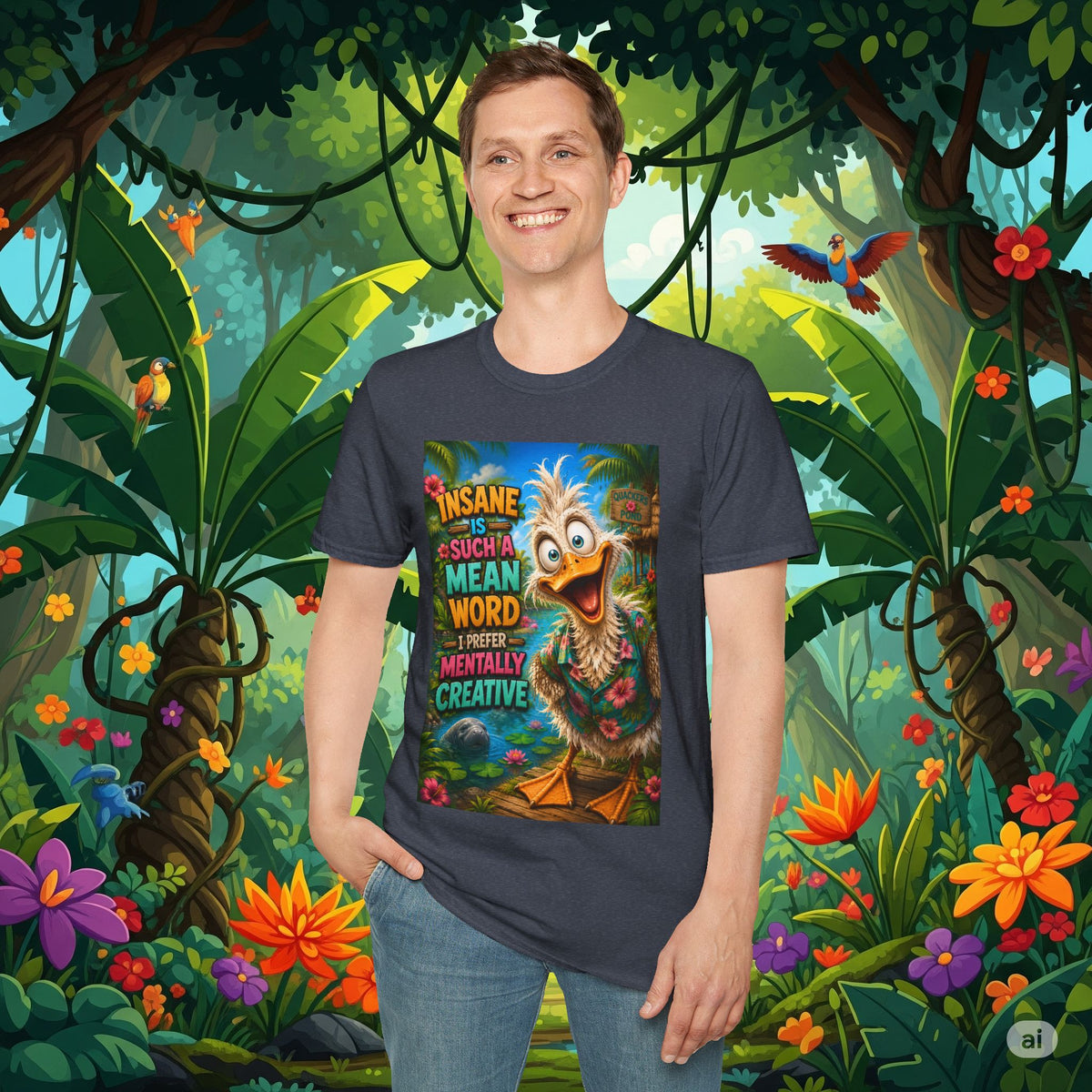 Insane Is Such a Mean Word I Prefer Mentally Creative Funny Duck Shirt | Crazy Ostrich Hawaiian Tee Background