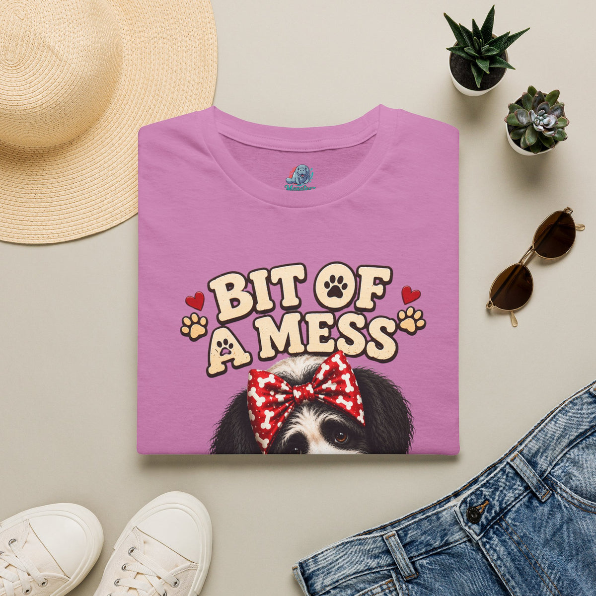 Bit of a Mess But Doing My Best Funny Dog Mom Shirt | Cute Puppy Pajamas Coffee Lover Graphic Tee No Background