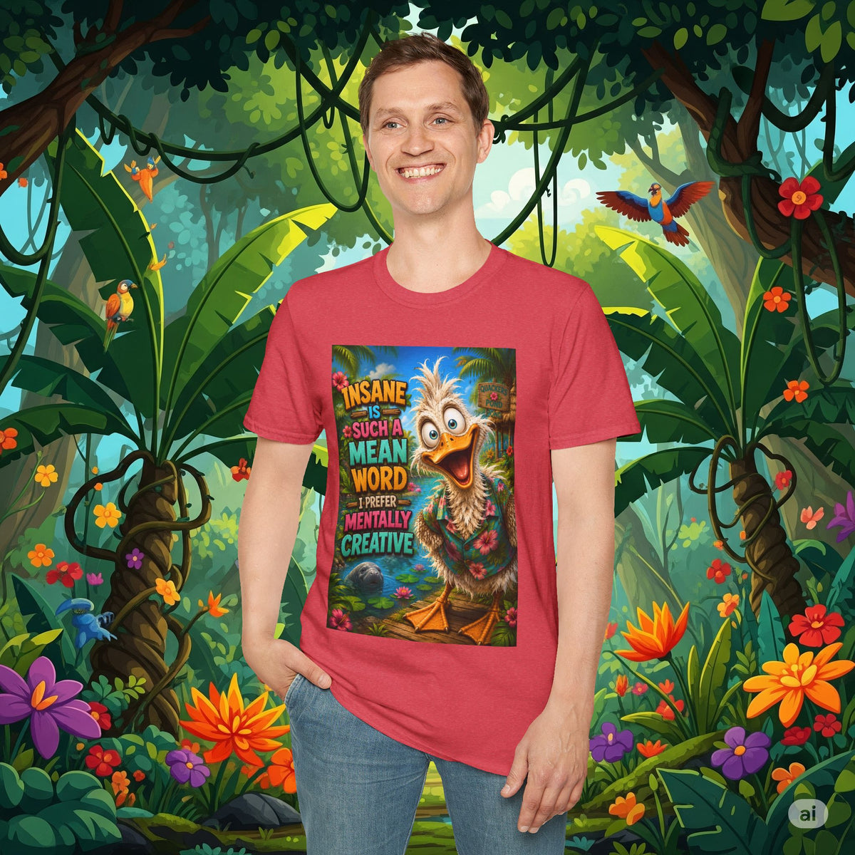 Insane Is Such a Mean Word I Prefer Mentally Creative Funny Duck Shirt | Crazy Ostrich Hawaiian Tee Background