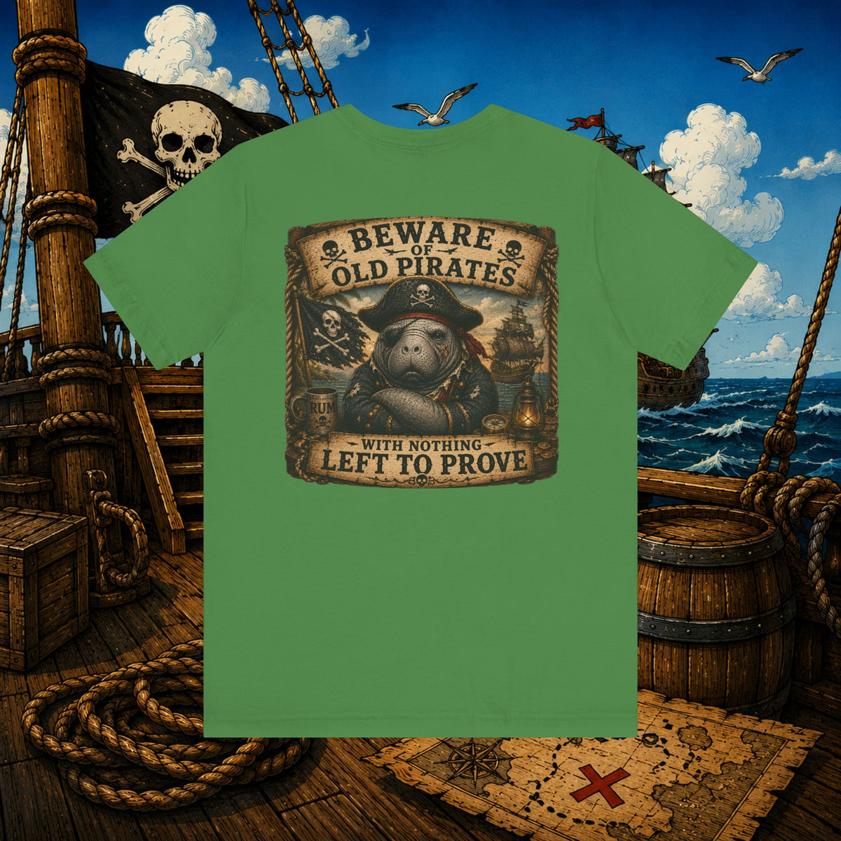 Beware of Old Pirates With Nothing Left to Prove | Grumpy Pirate Club Manatee T-Shirt