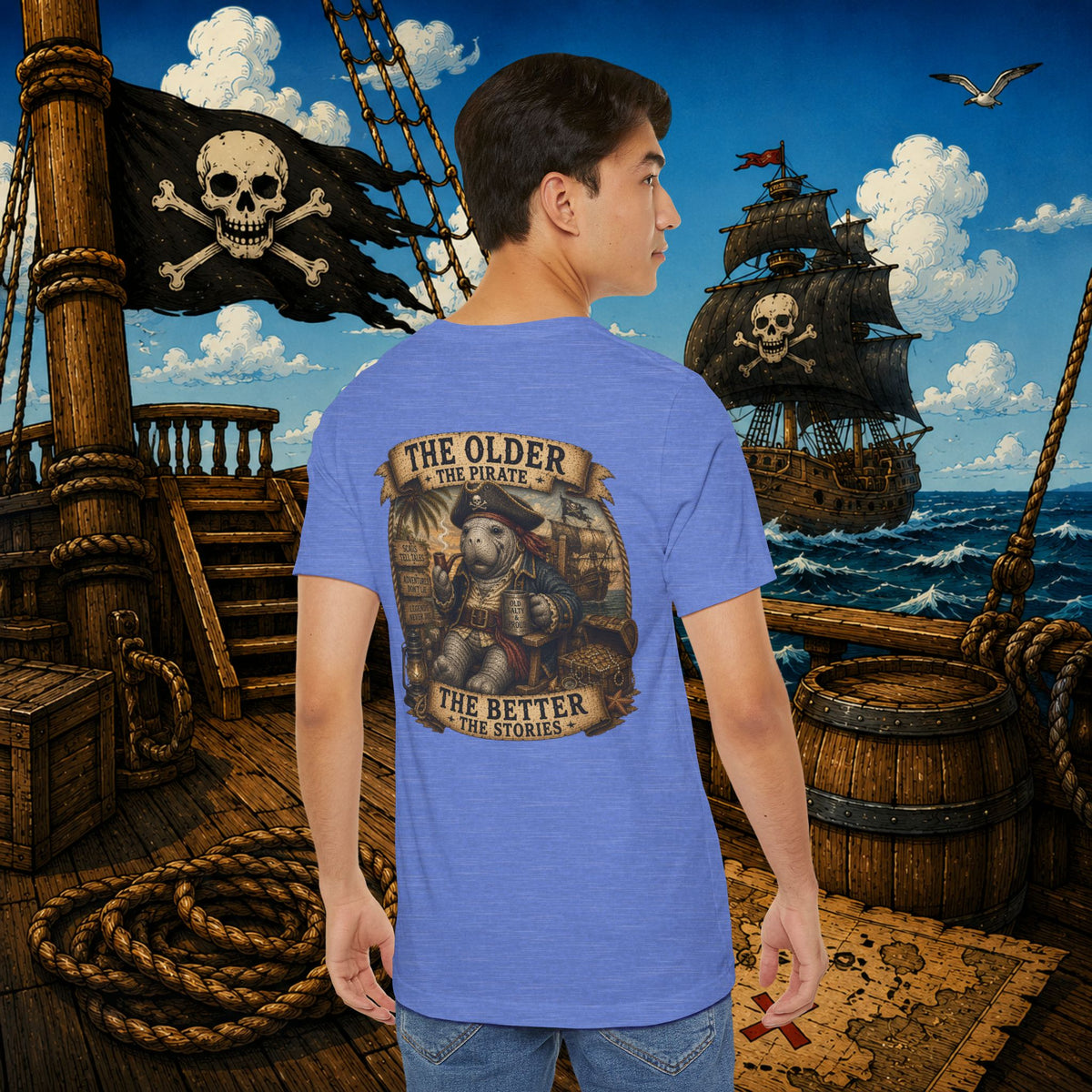 The Older the Pirate, The Better the Stories | Grumpy Pirate Club Manatee T-Shirt