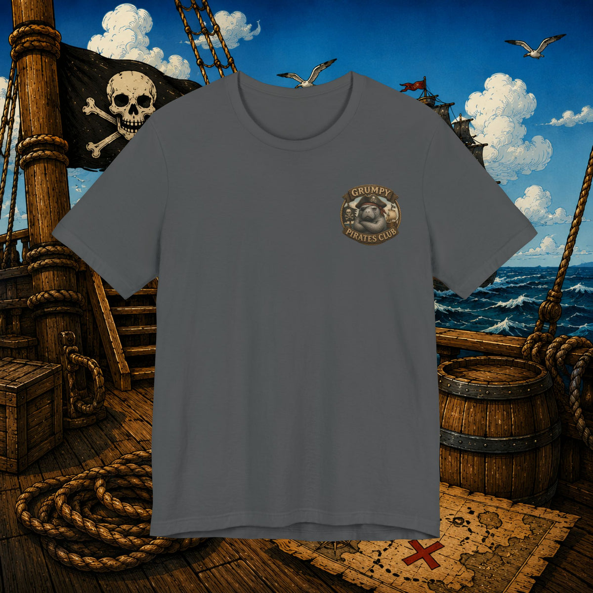 The Older the Pirate, The Better the Stories | Grumpy Pirate Club Manatee T-Shirt