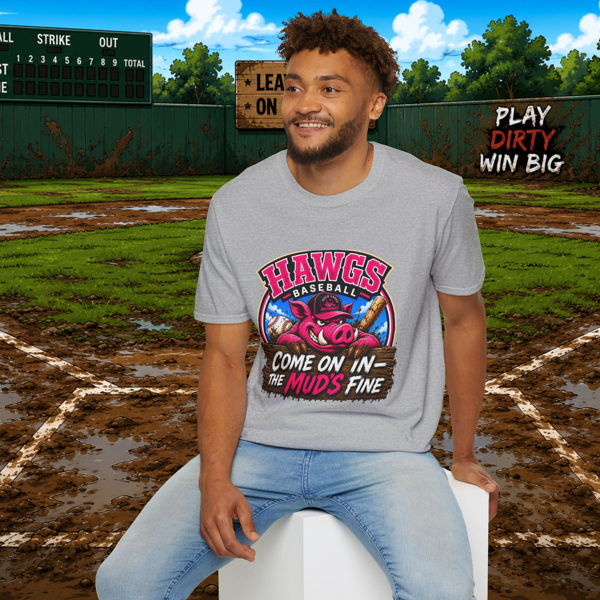 Rock Lakes Mud Hawgs Baseball Shirt | Come On In The Mud's Fine | Funny Pig Baseball Team Tee