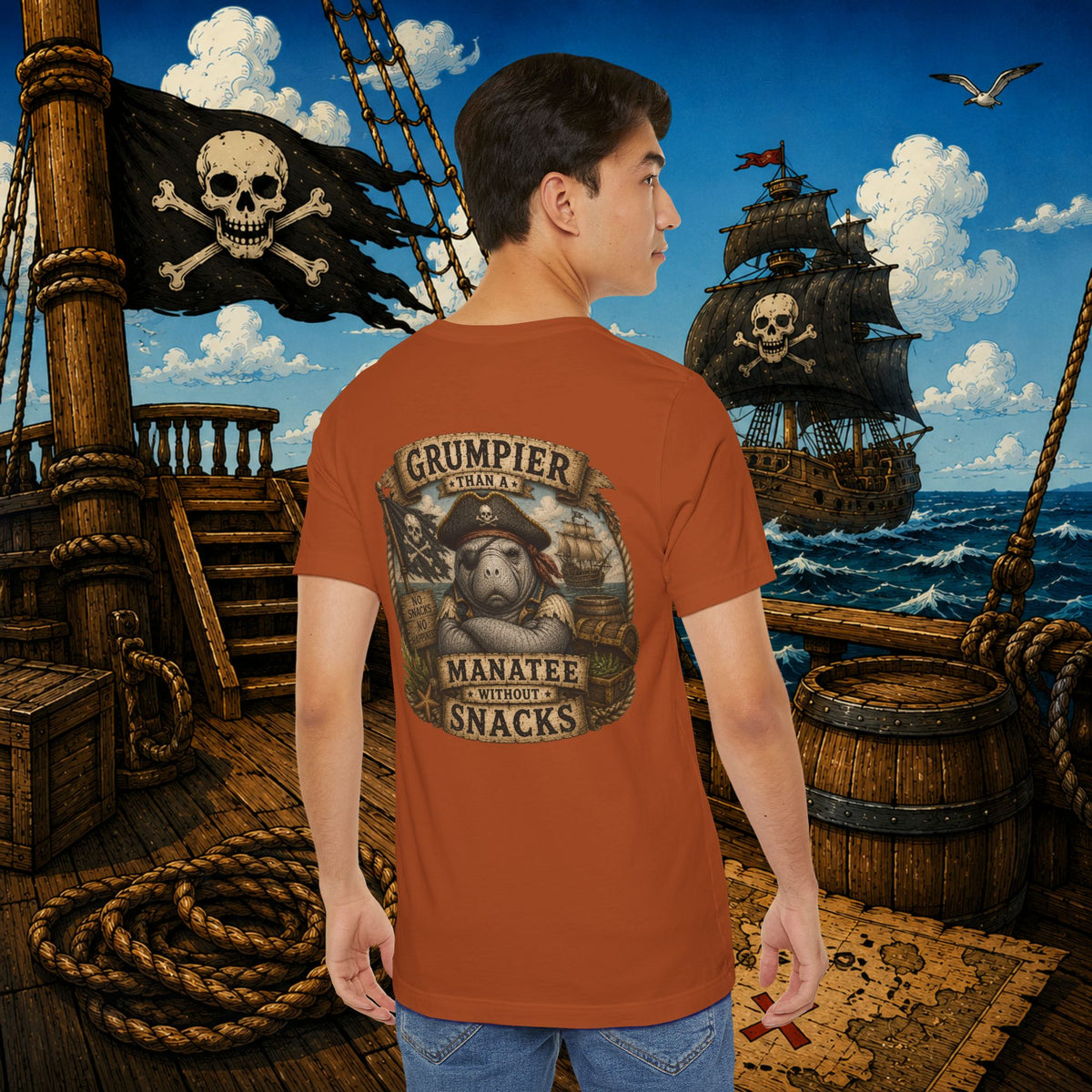 Grumpier Than a Manatee Without Snacks | Funny Pirate Manatee T-Shirt
