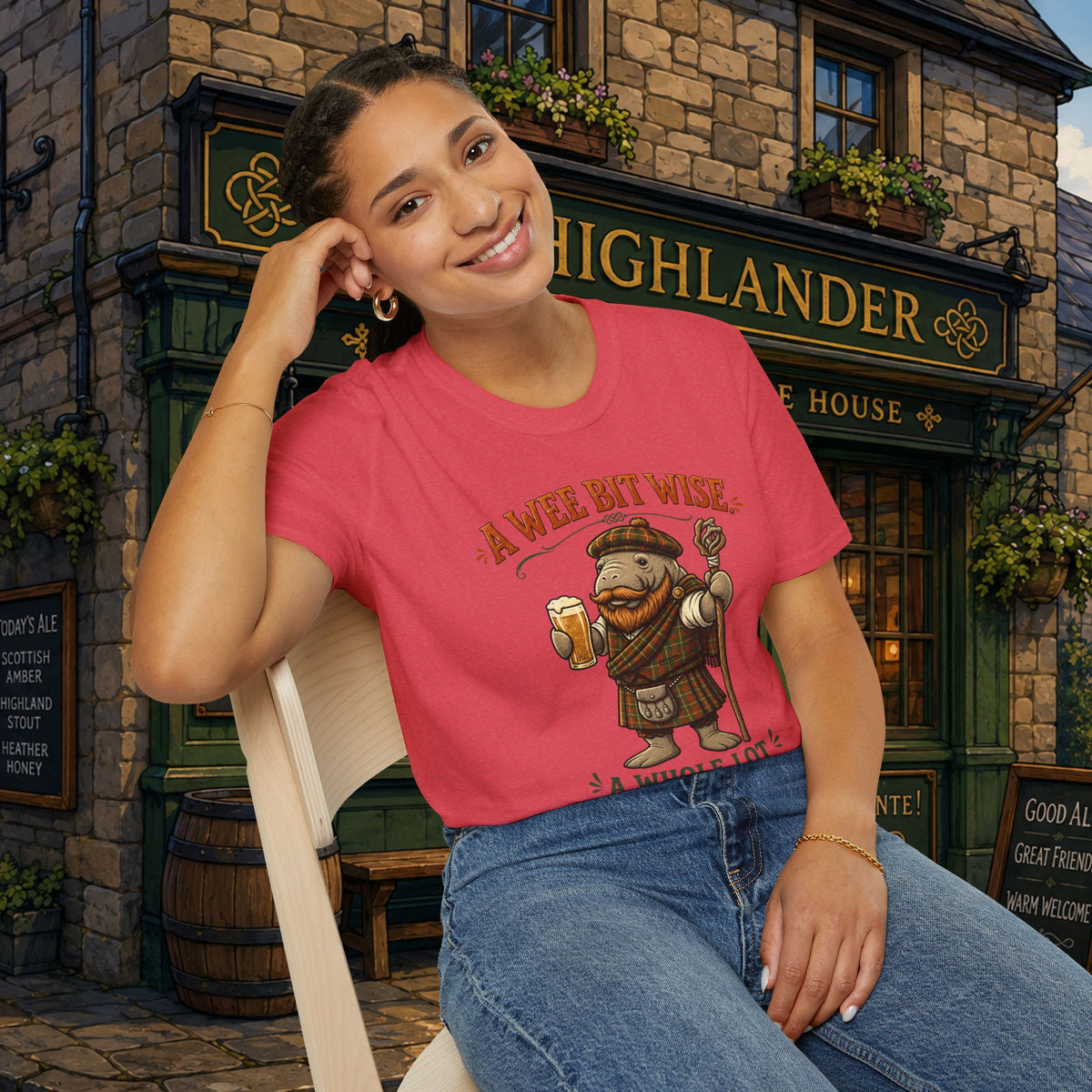 A Wee Bit Wise A Whole Lot Opinionated Shirt | Funny Scottish Manatee Tee | Highland Humor Graphic T-Shirt