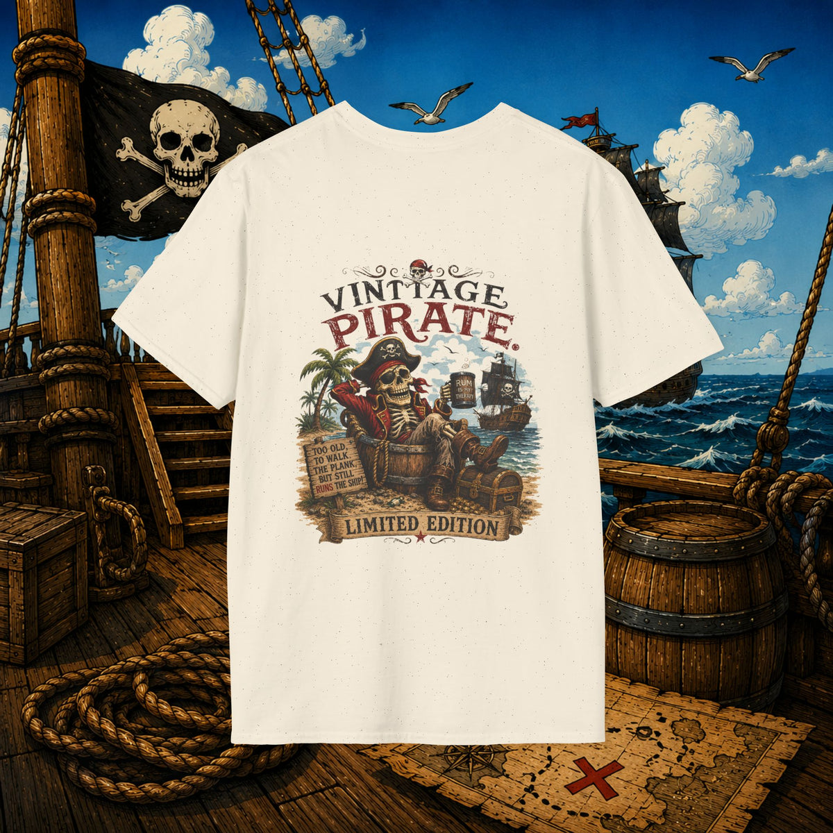 Vintage Pirate Limited Edition – Funny Aging Pirate Skeleton T-Shirt | Old Pirate Humor Tee