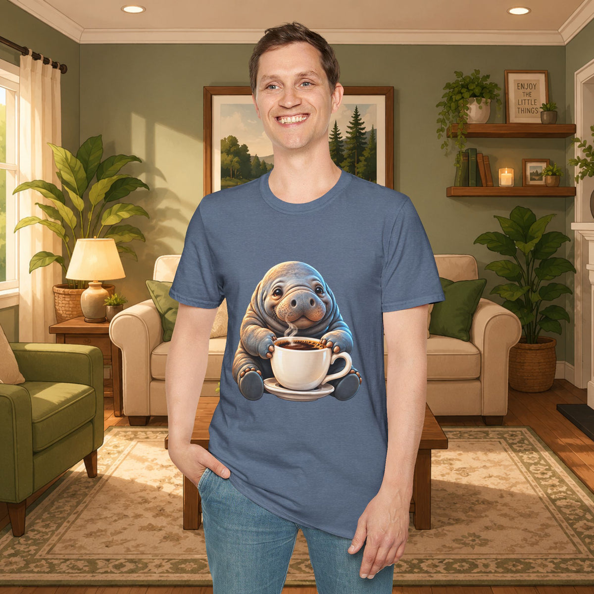 Manatee Drinking Coffee T-Shirt