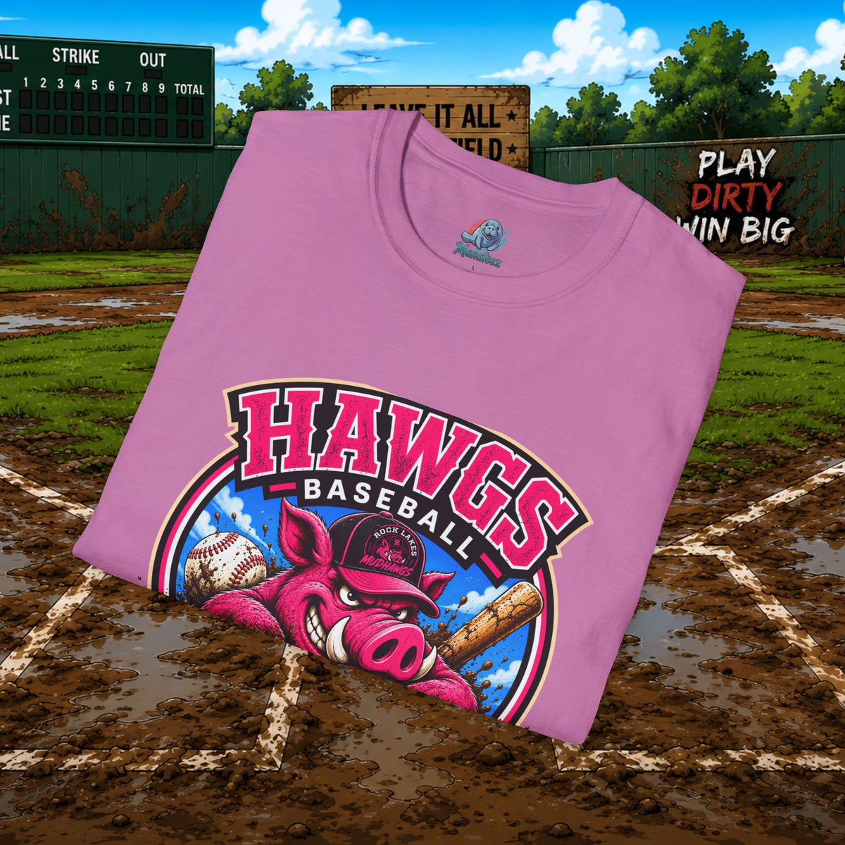 Rock Lakes Mud Hawgs Baseball Shirt | Come On In The Mud's Fine | Funny Pig Baseball Team Tee