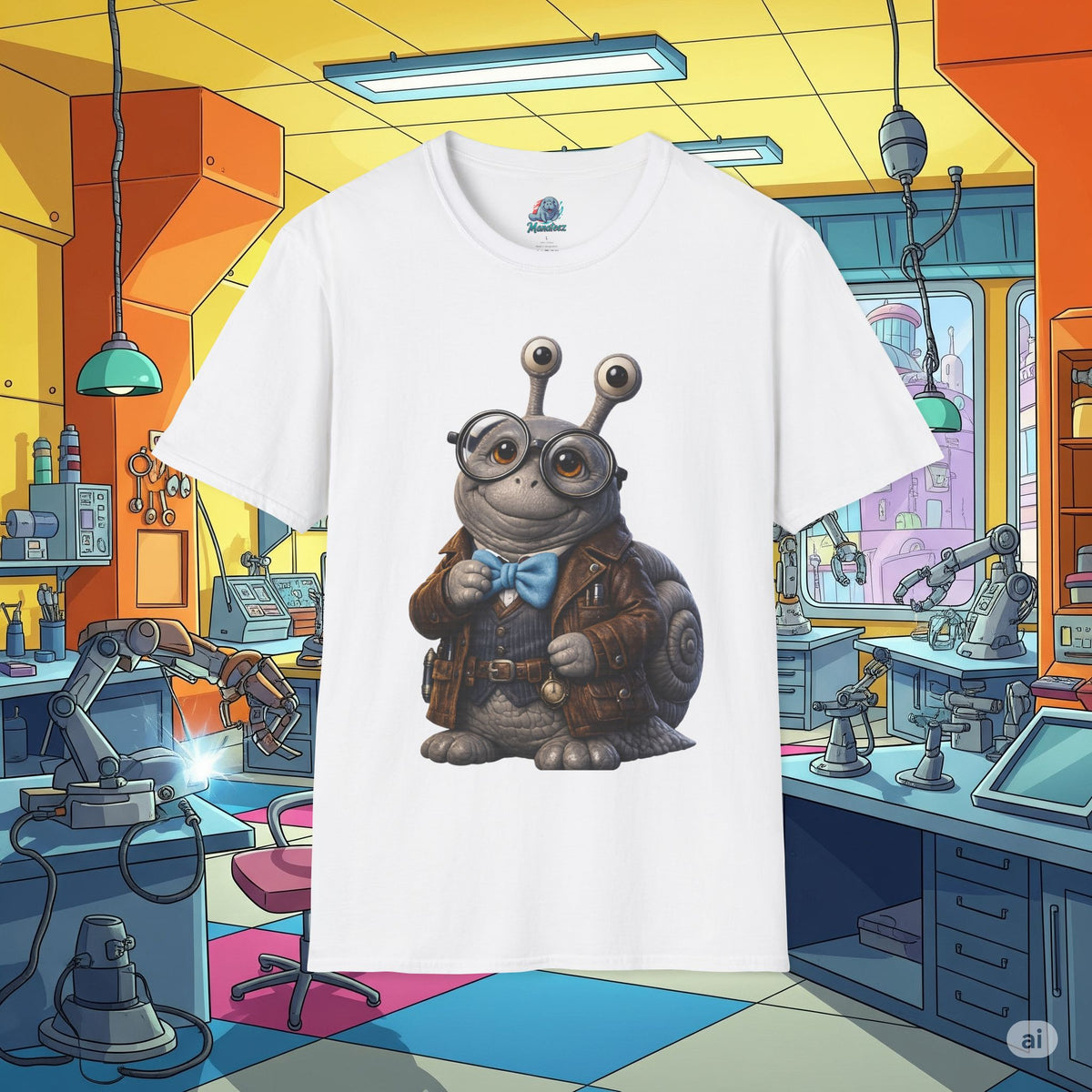Cute Nerdy Snail Shirt | Steampunk Professor Snail Graphic Tee | Funny Bookworm Animal T-Shirt