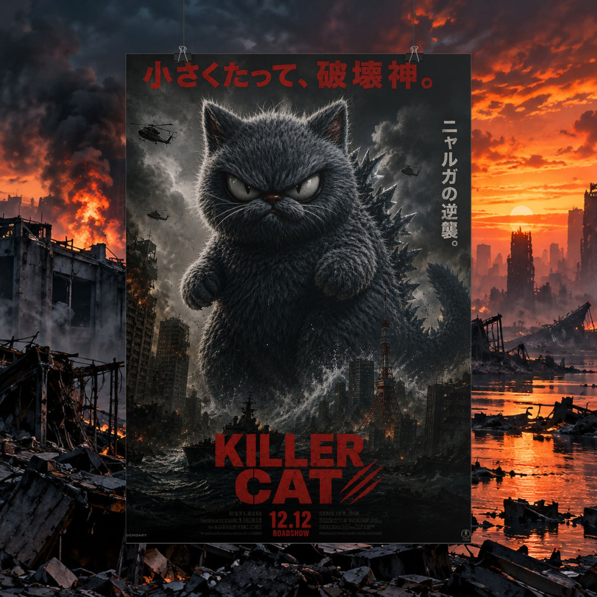 Copy of Rolled Poster – Giant Angry Cat Kaiju Anime Wall Art