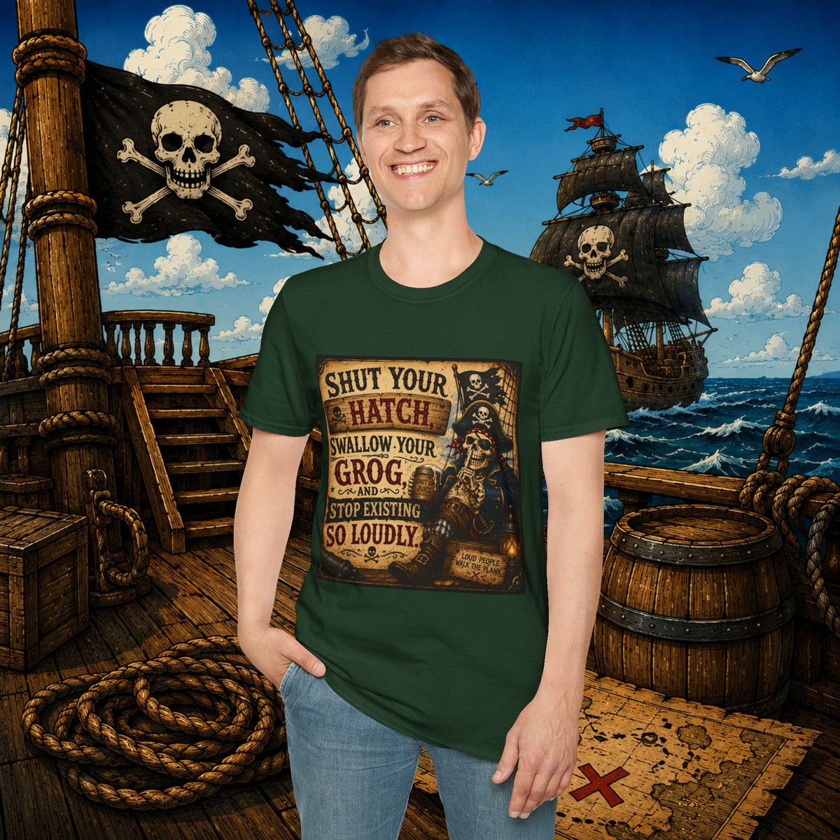 Shut Your Hatch Swallow Your Grog Pirate T-Shirt