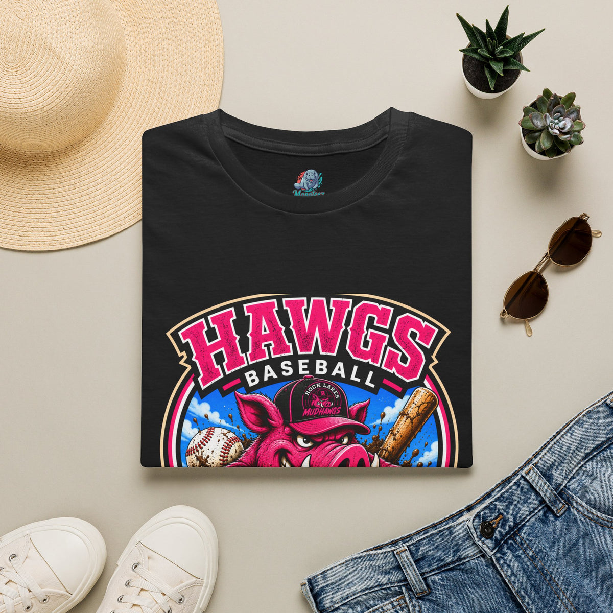 Rock Lakes Mud Hawgs Baseball Shirt | Come On In The Mud's Fine | Funny Pig Baseball Team Tee