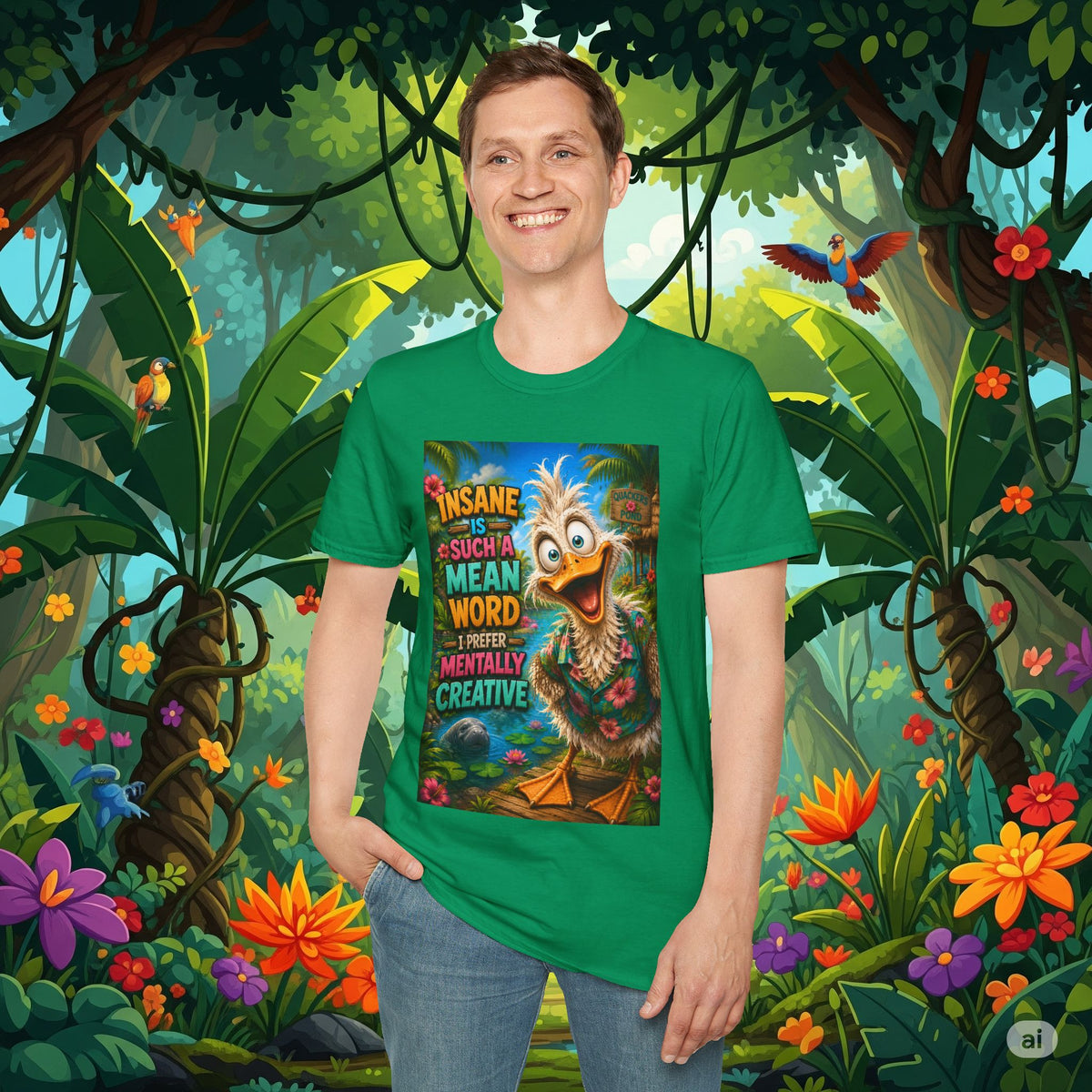 Insane Is Such a Mean Word I Prefer Mentally Creative Funny Duck Shirt | Crazy Ostrich Hawaiian Tee Background