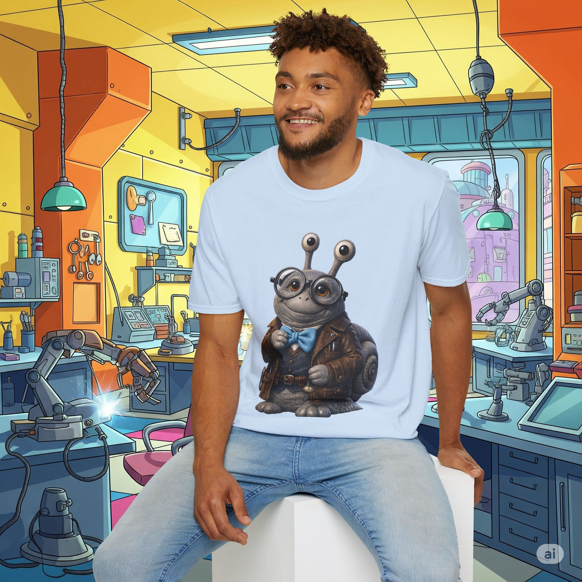 Cute Nerdy Snail Shirt | Steampunk Professor Snail Graphic Tee | Funny Bookworm Animal T-Shirt