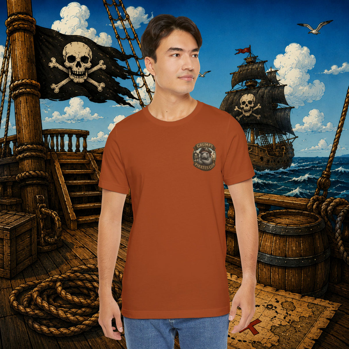 The Older the Pirate, The Better the Stories | Grumpy Pirate Club Manatee T-Shirt