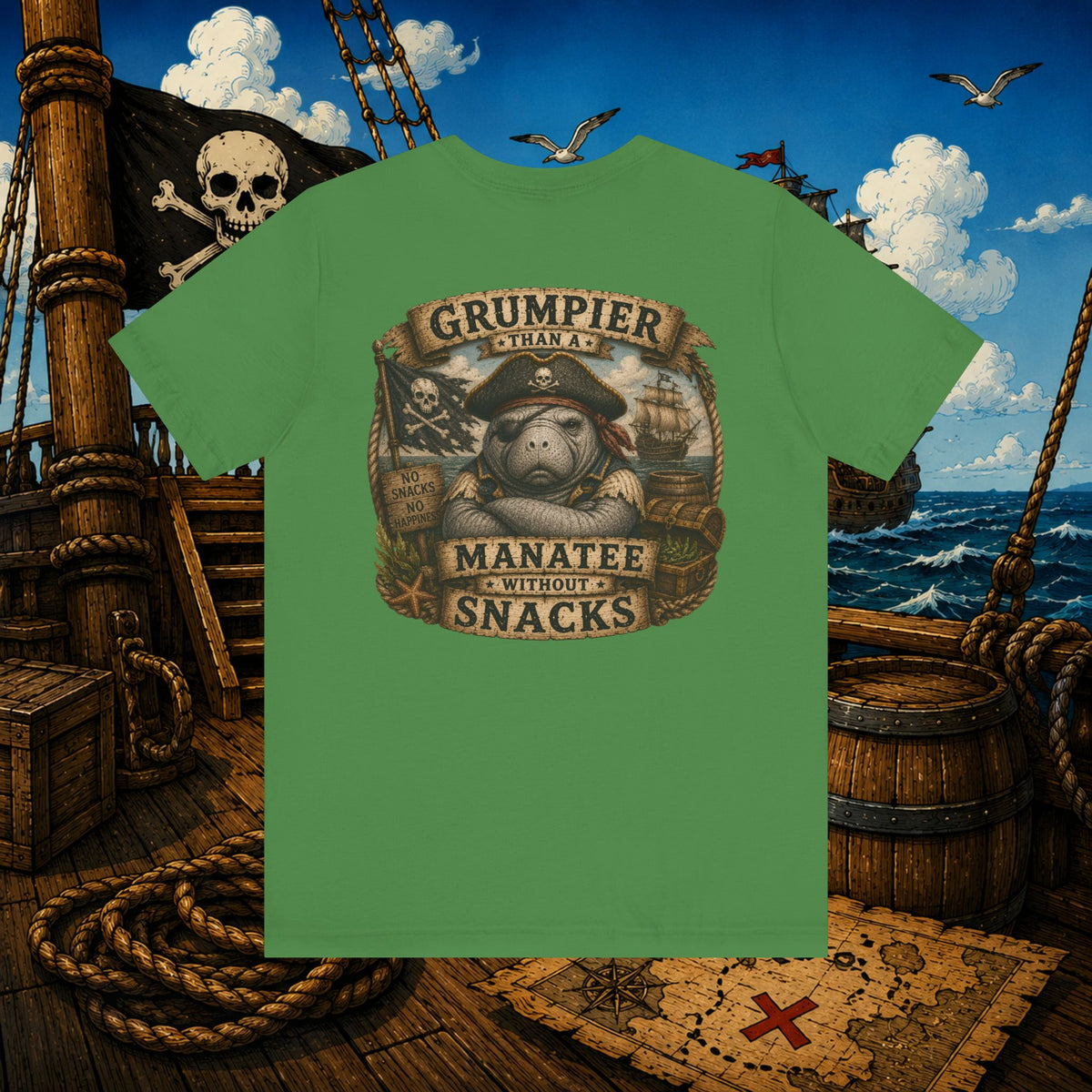 Grumpier Than a Manatee Without Snacks | Funny Pirate Manatee T-Shirt
