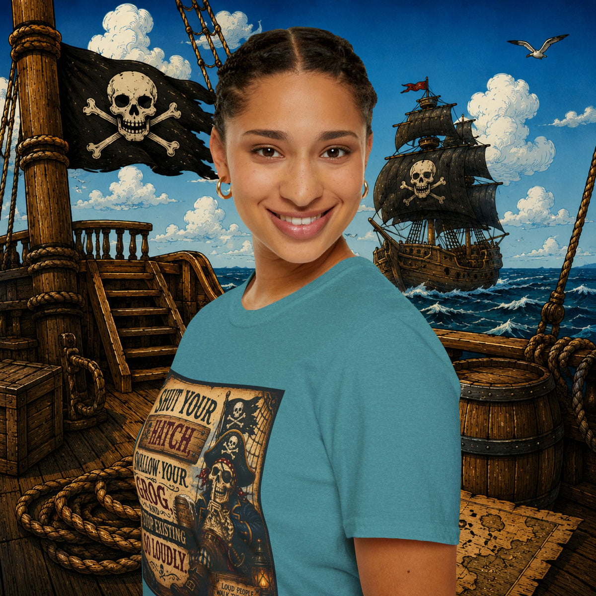 Shut Your Hatch Swallow Your Grog Pirate T-Shirt