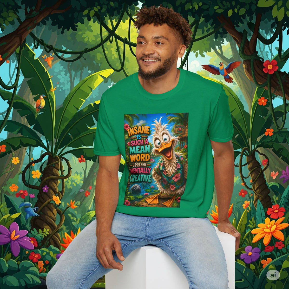 Insane Is Such a Mean Word I Prefer Mentally Creative Funny Duck Shirt | Crazy Ostrich Hawaiian Tee Background
