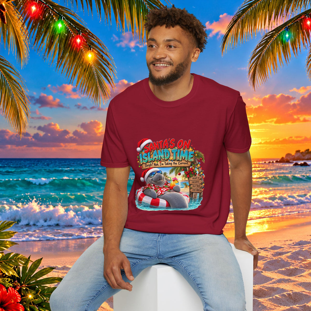Santa’s on Island Time Christmas Beach T-Shirt
