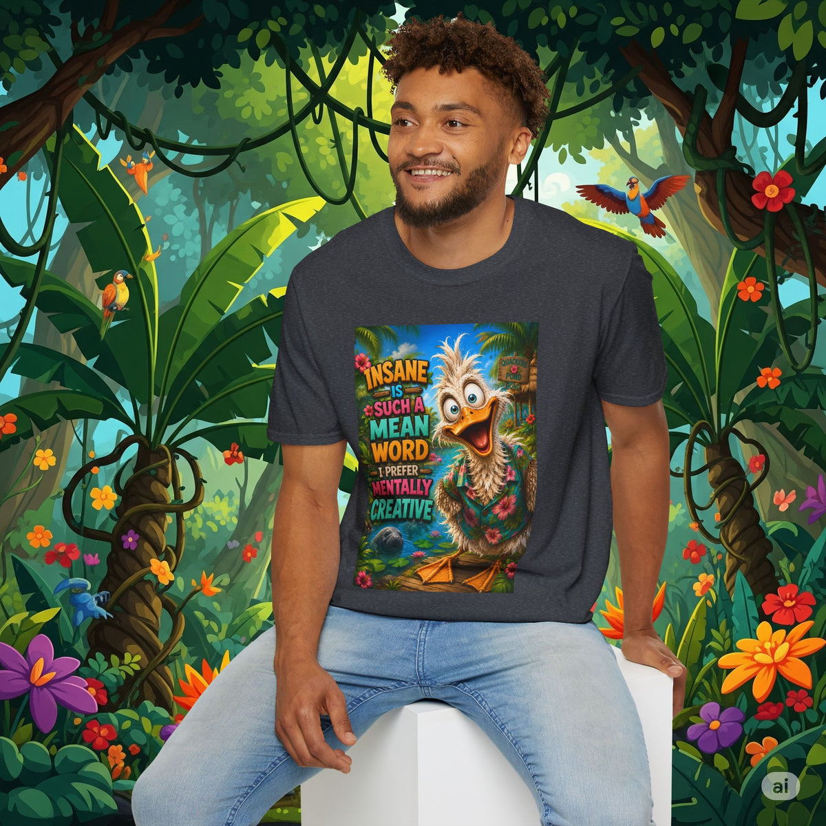 Insane Is Such a Mean Word I Prefer Mentally Creative Funny Duck Shirt | Crazy Ostrich Hawaiian Tee Background