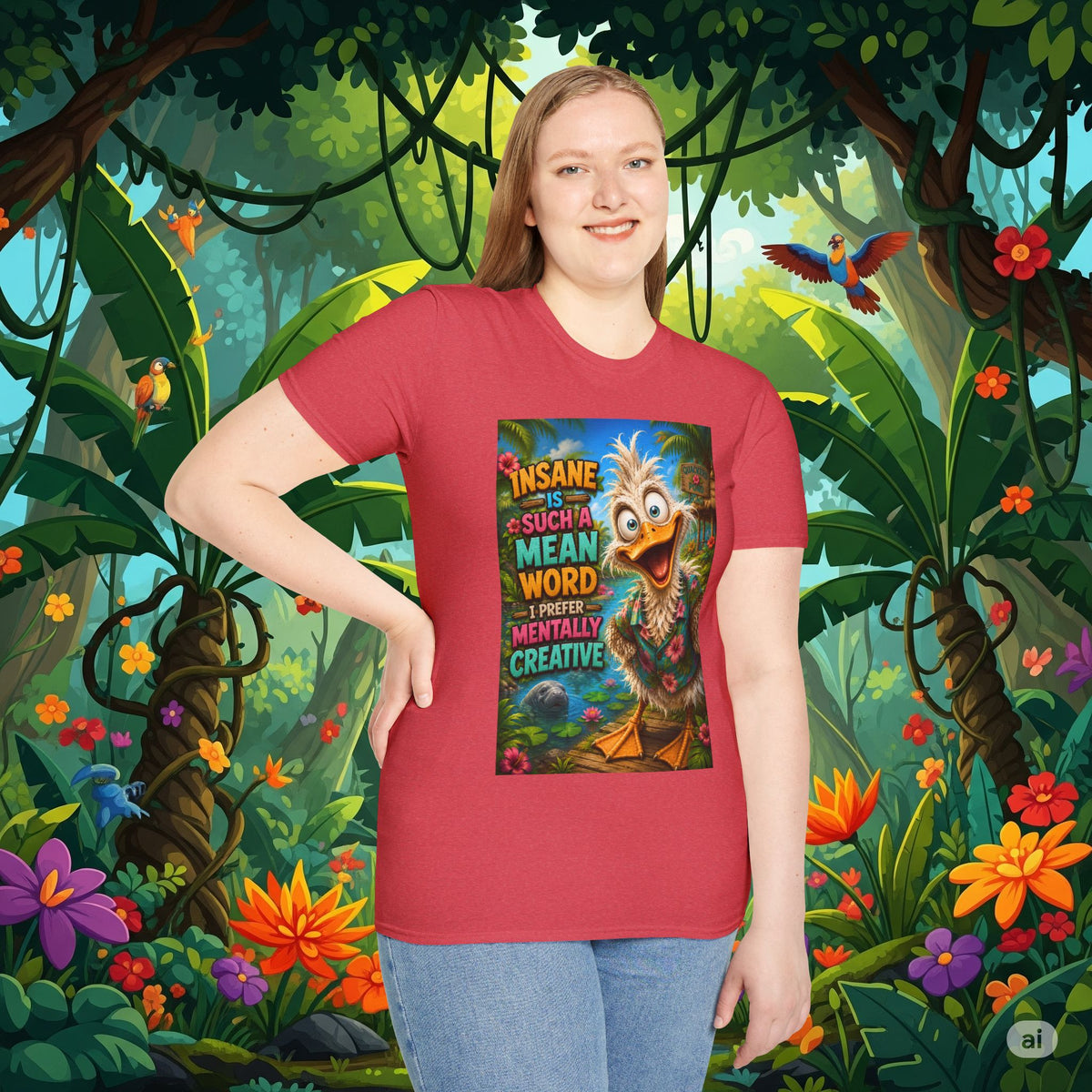 Insane Is Such a Mean Word I Prefer Mentally Creative Funny Duck Shirt | Crazy Ostrich Hawaiian Tee Background