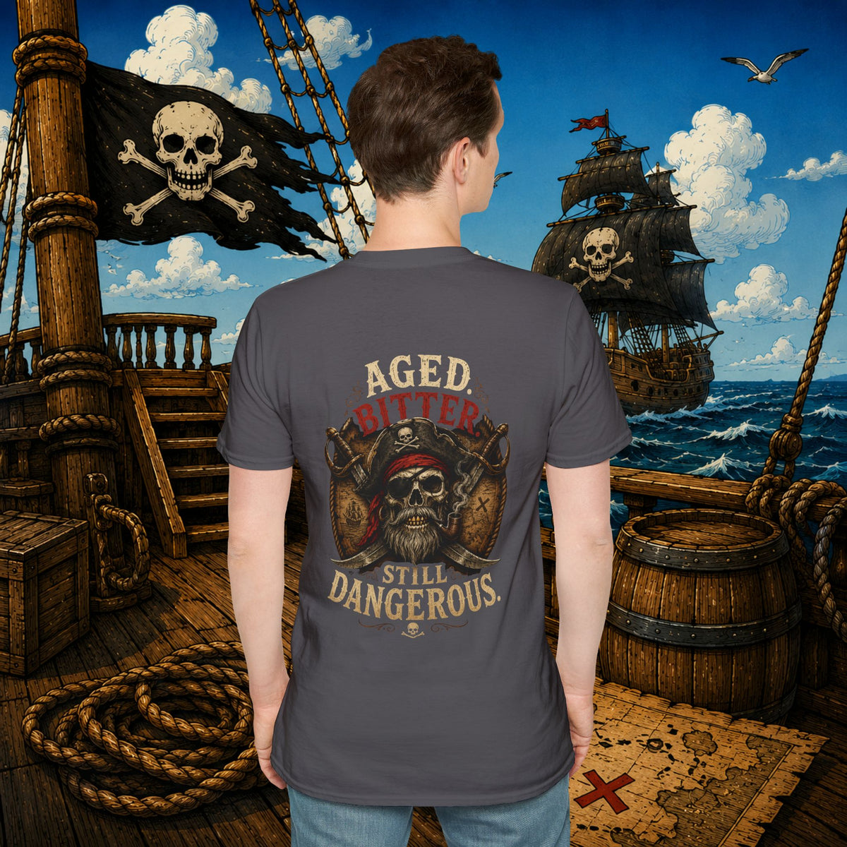 Aged Bitter Still Dangerous Pirate Skull Shirt β Funny Old Pirate Graphic Tee
