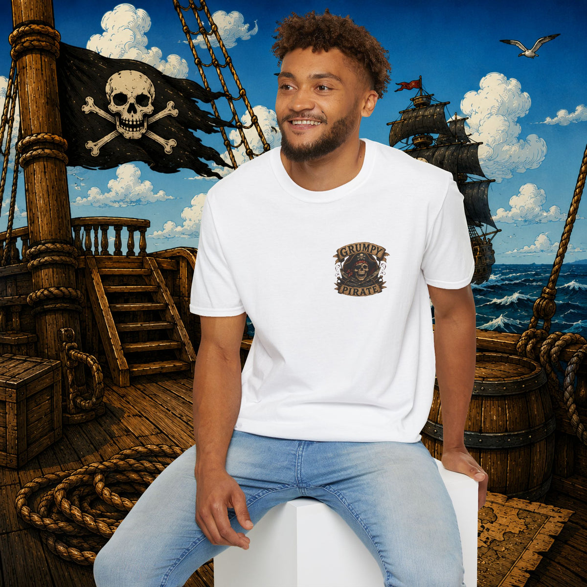 Captain of the S.S. Get Off My Deck Pirate Skeleton Shirt – Funny Grumpy Pirate Graphic Tee