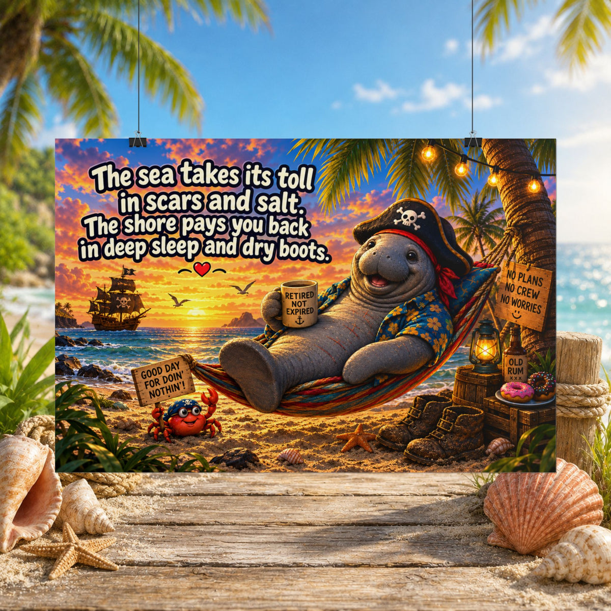 Pirate Sea Life Rolled Poster – Funny Beach Quote Wall Art