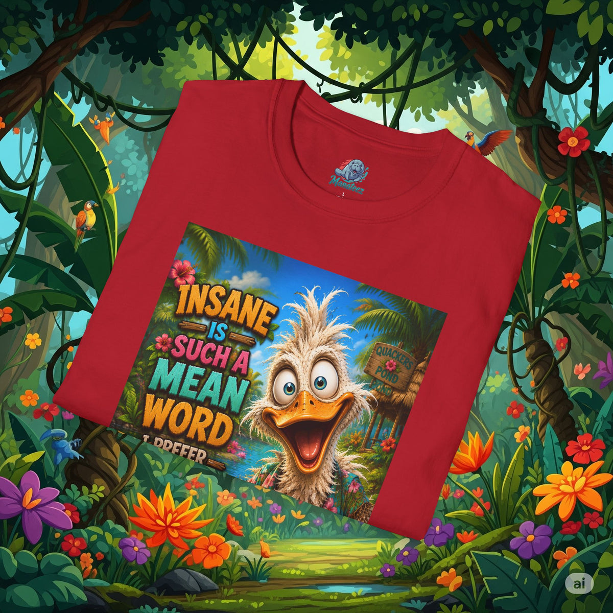 Insane Is Such a Mean Word I Prefer Mentally Creative Funny Duck Shirt | Crazy Ostrich Hawaiian Tee Background