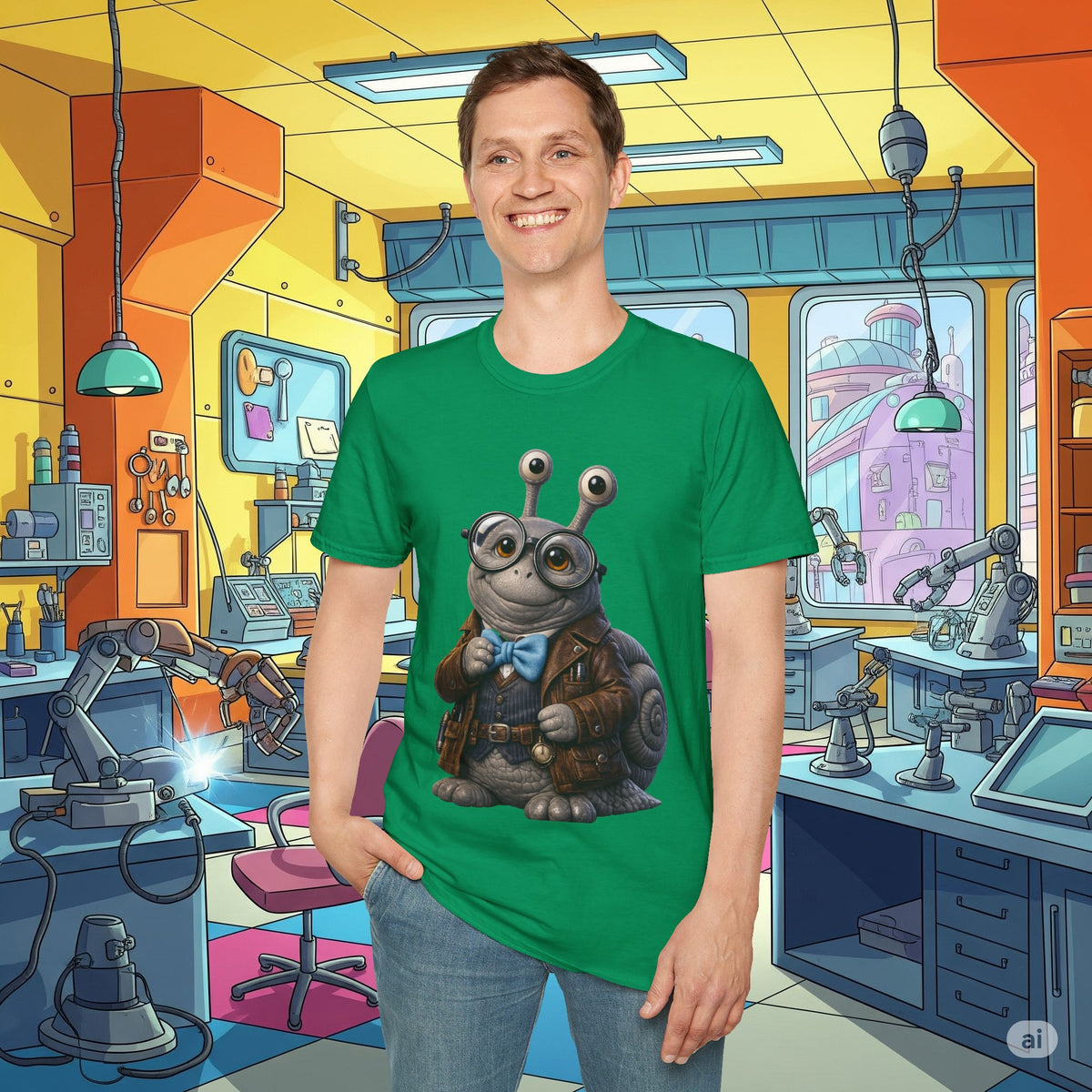 Cute Nerdy Snail Shirt | Steampunk Professor Snail Graphic Tee | Funny Bookworm Animal T-Shirt