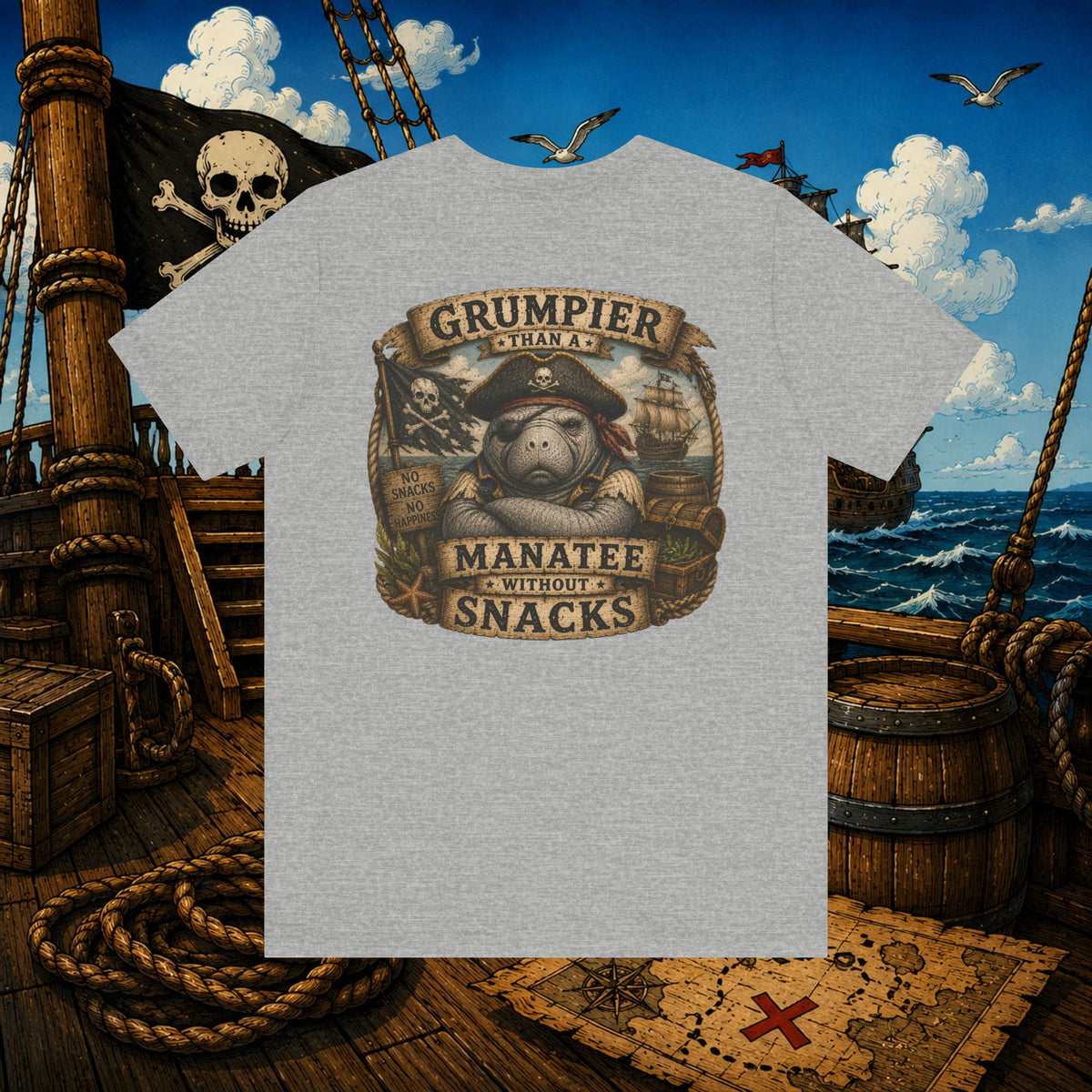 Grumpier Than a Manatee Without Snacks | Funny Pirate Manatee T-Shirt