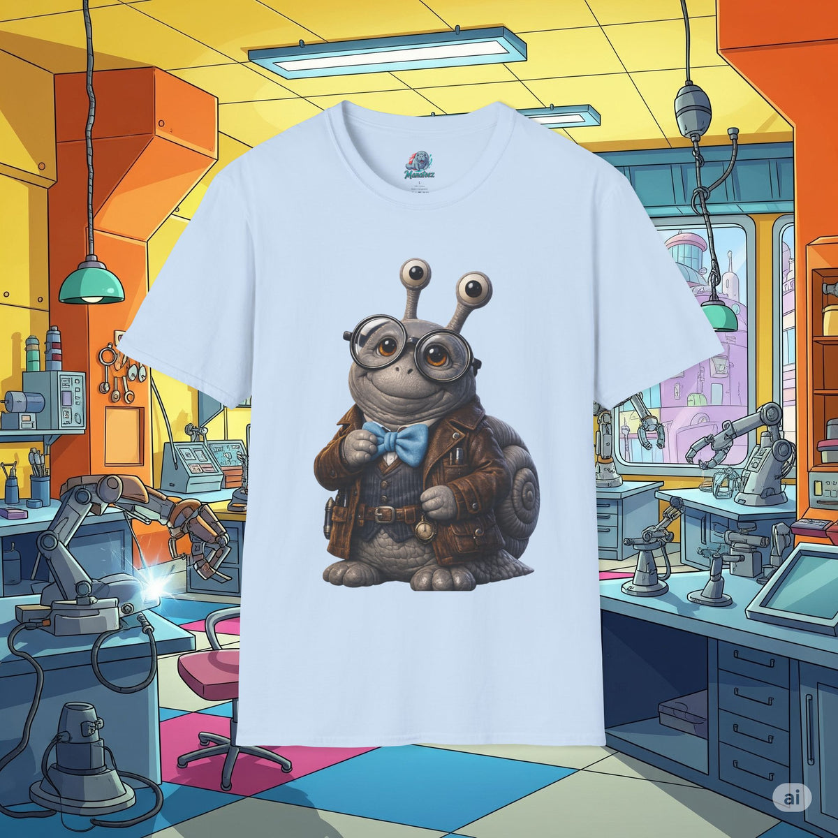 Cute Nerdy Snail Shirt | Steampunk Professor Snail Graphic Tee | Funny Bookworm Animal T-Shirt