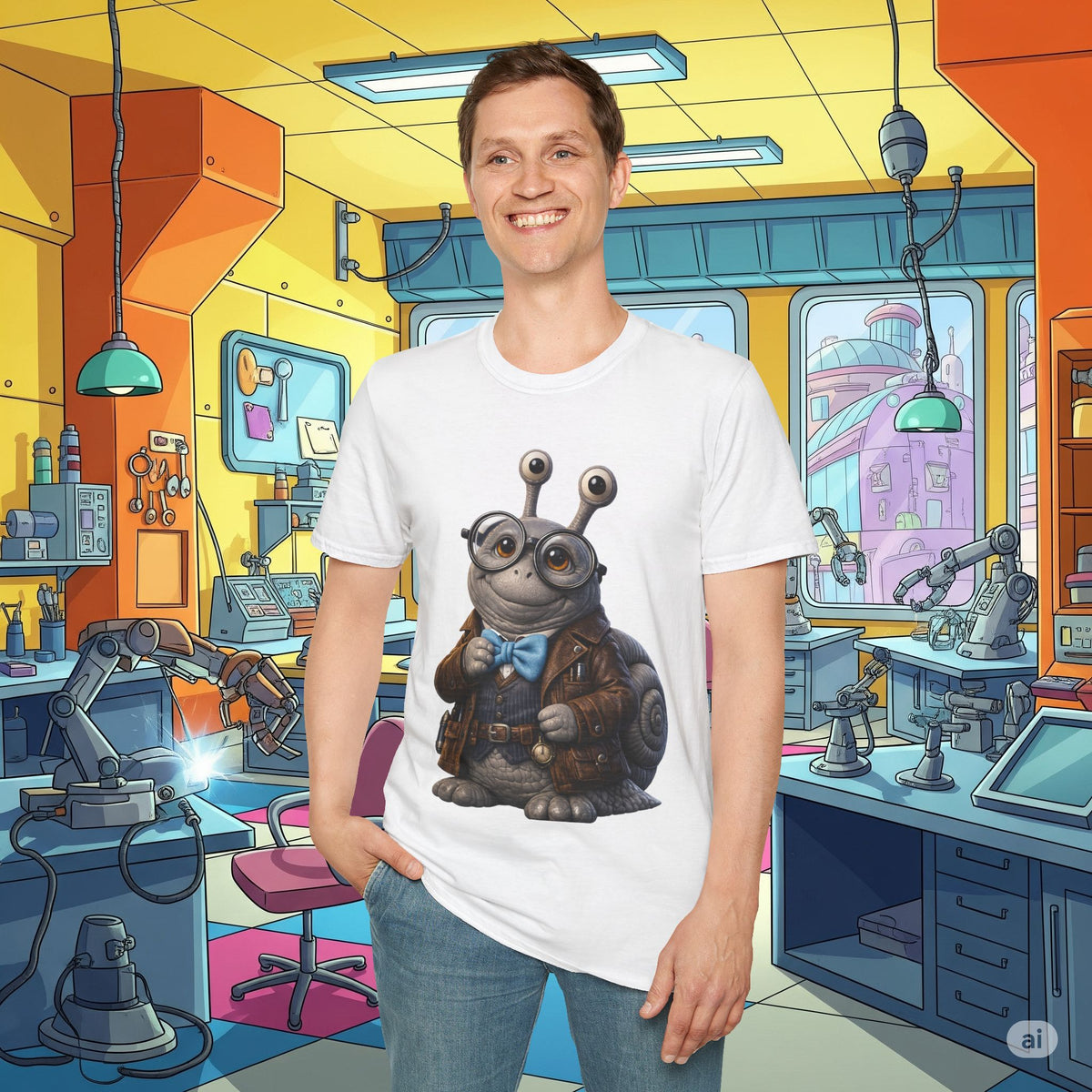 Cute Nerdy Snail Shirt | Steampunk Professor Snail Graphic Tee | Funny Bookworm Animal T-Shirt