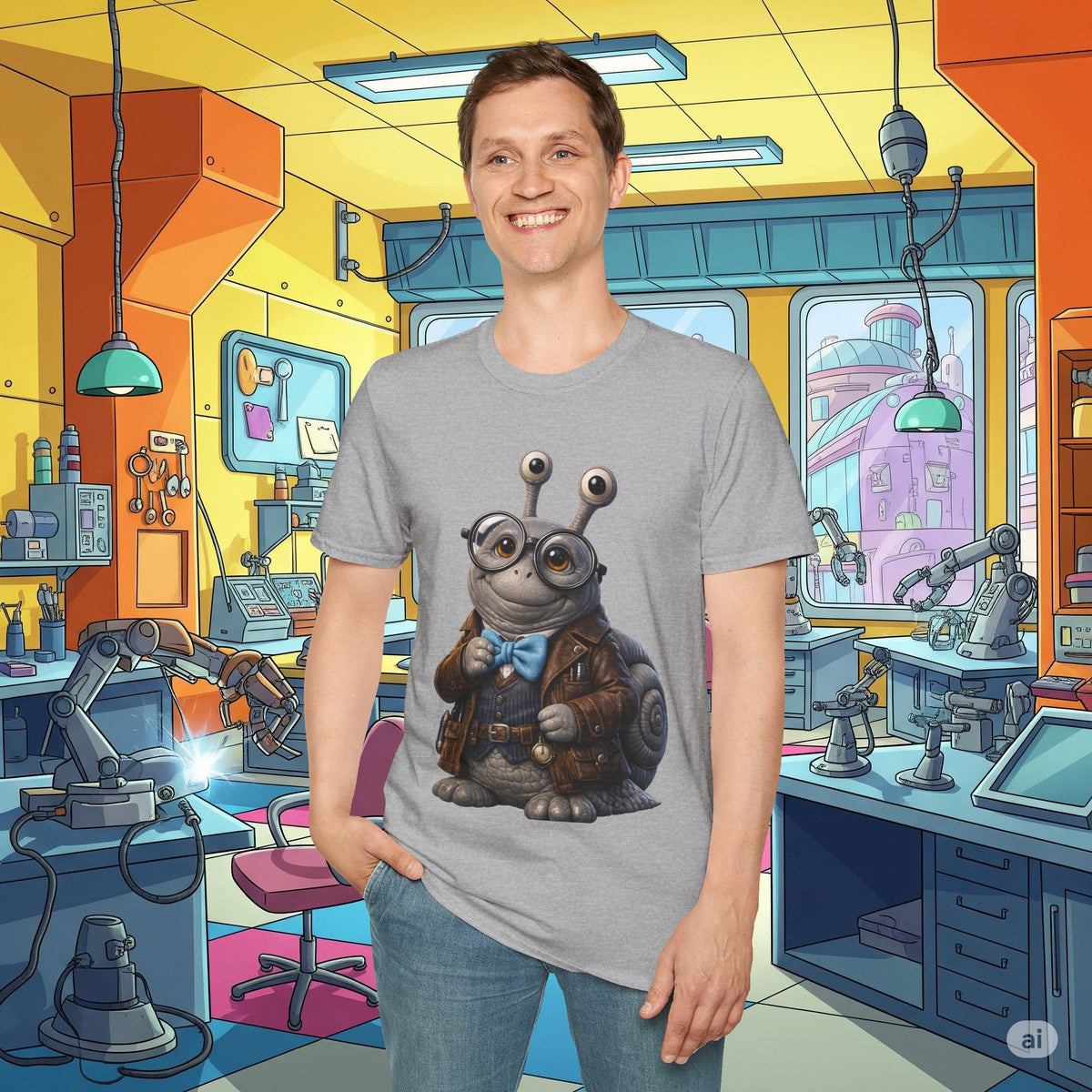 Cute Nerdy Snail Shirt | Steampunk Professor Snail Graphic Tee | Funny Bookworm Animal T-Shirt