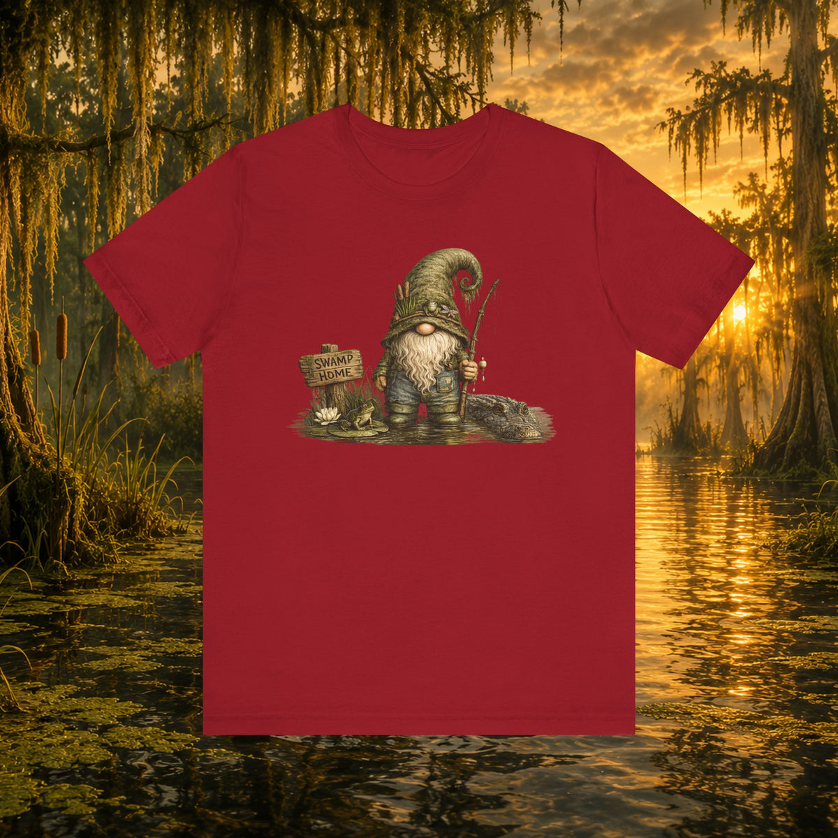Swamp Gnome Shirt, Southern Swamp Life Tee, Fishing Gnome T-Shirt, Bayou Gnome Shirt, Alligator Gnome, Frog Lover Gift, Country Swamp Shirt