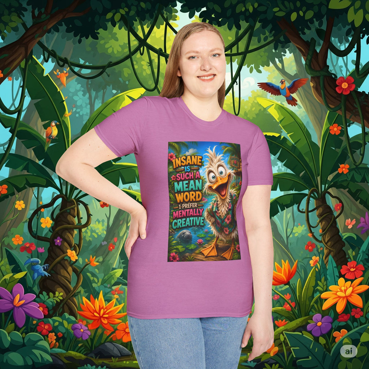 Insane Is Such a Mean Word I Prefer Mentally Creative Funny Duck Shirt | Crazy Ostrich Hawaiian Tee   Background