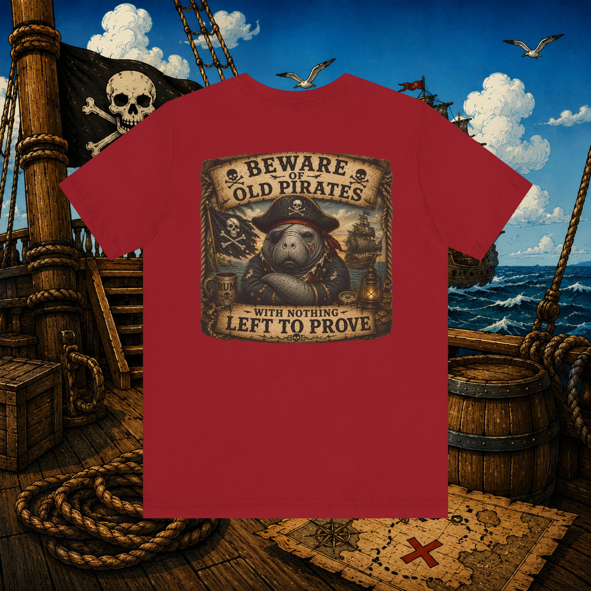 Beware of Old Pirates With Nothing Left to Prove | Grumpy Pirate Club Manatee T-Shirt