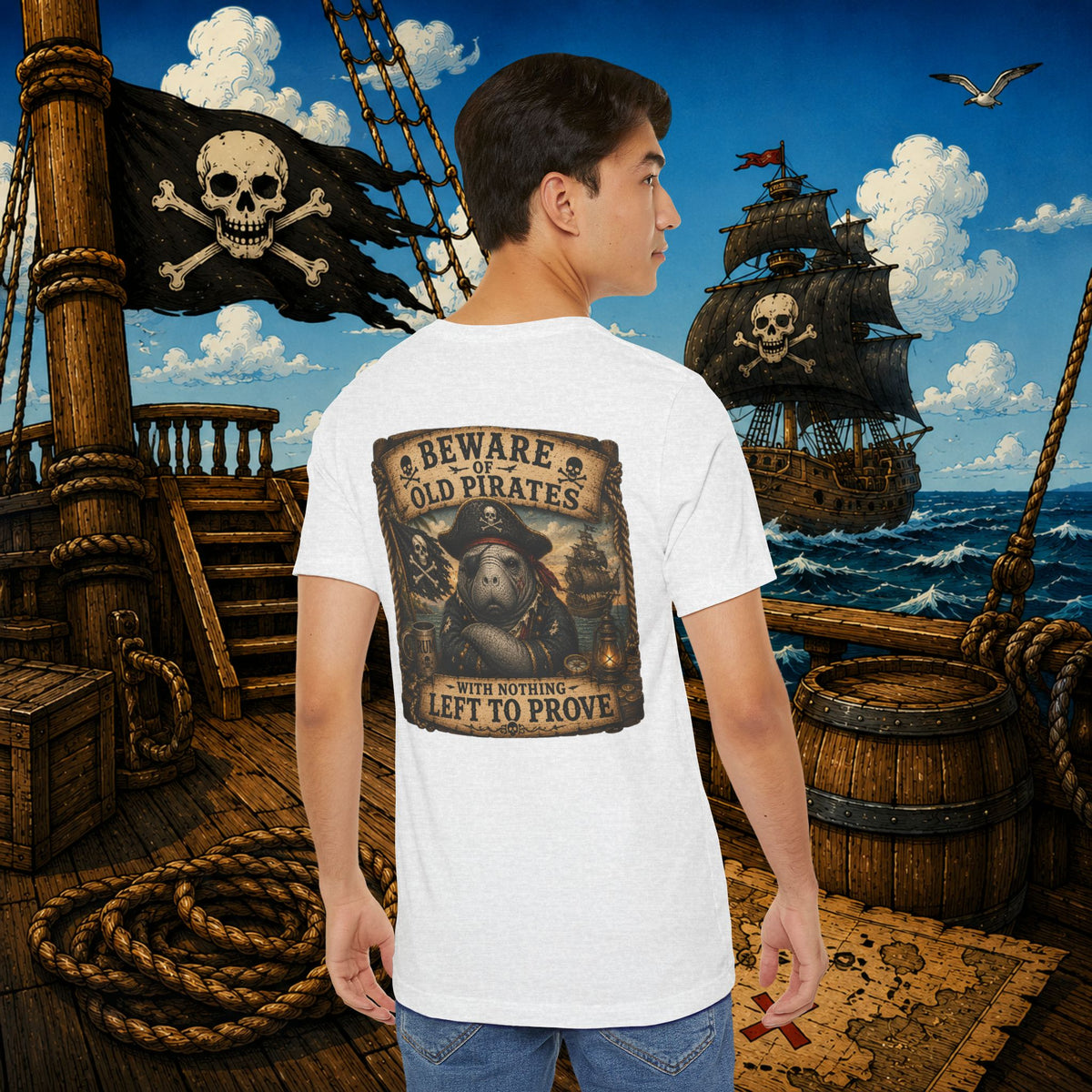 Beware of Old Pirates With Nothing Left to Prove | Grumpy Pirate Club Manatee T-Shirt