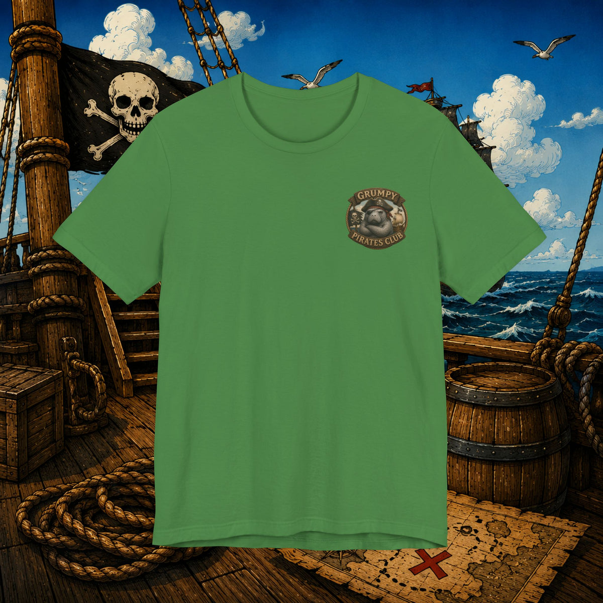 The Older the Pirate, The Better the Stories | Grumpy Pirate Club Manatee T-Shirt