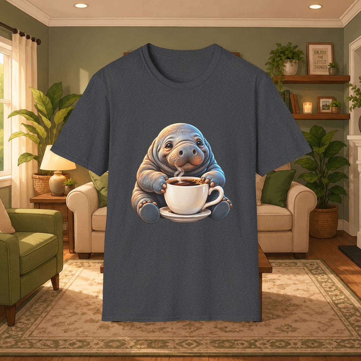 Manatee Drinking Coffee T-Shirt