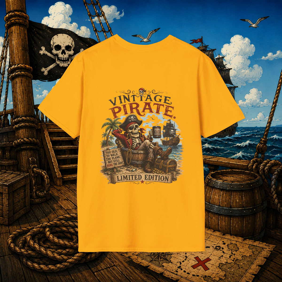 Vintage Pirate Limited Edition – Funny Aging Pirate Skeleton T-Shirt | Old Pirate Humor Tee