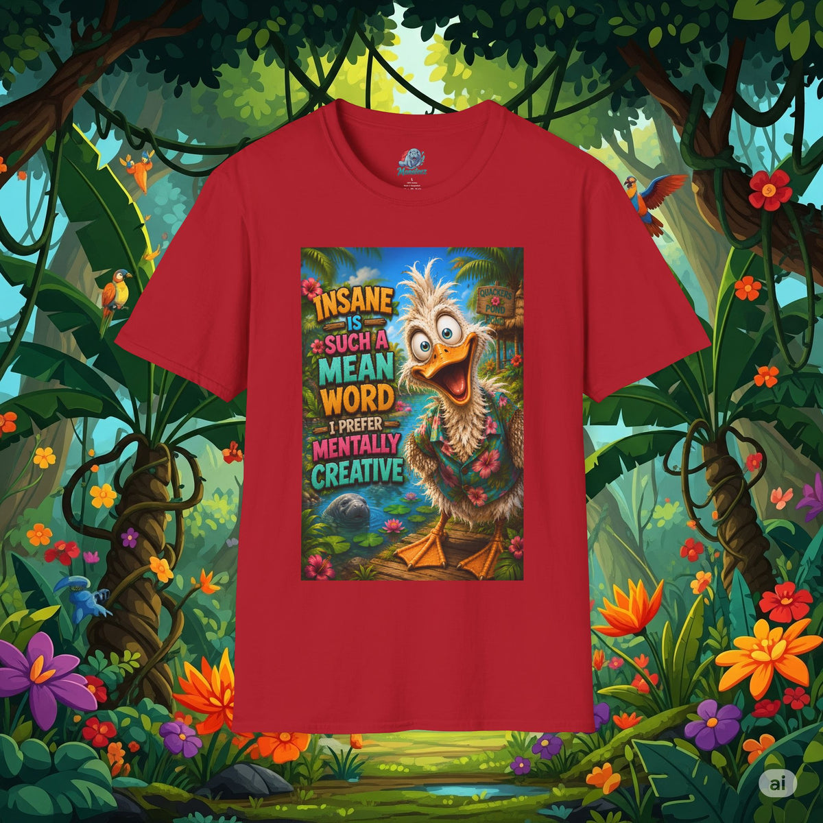 Insane Is Such a Mean Word I Prefer Mentally Creative Funny Duck Shirt | Crazy Ostrich Hawaiian Tee   Background