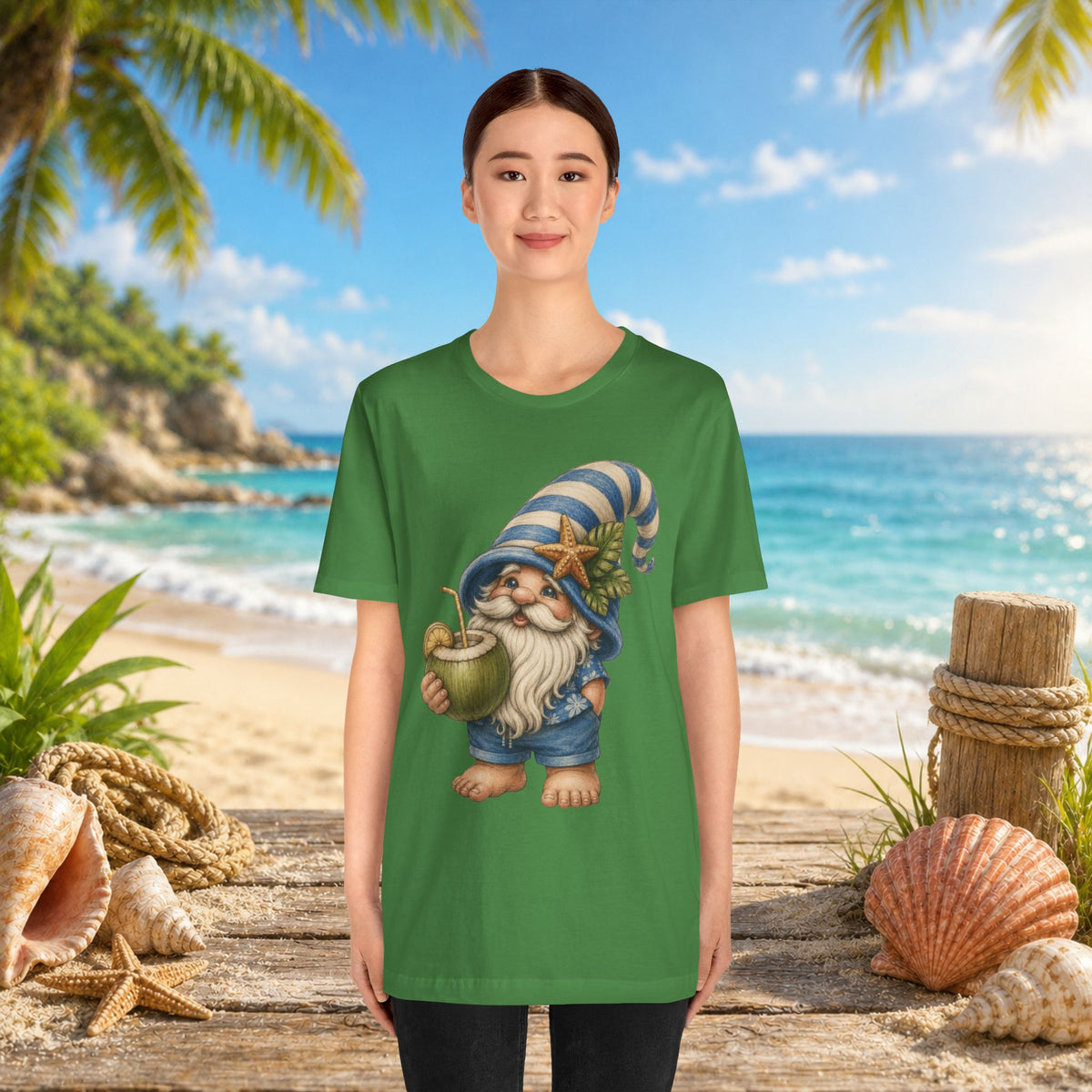 Beach Gnome Drinking Coconut | Coastal Summer Gnome Illustration