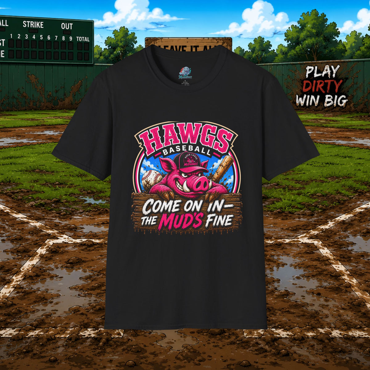 Rock Lakes Mud Hawgs Baseball Shirt | Come On In The Mud's Fine | Funny Pig Baseball Team Tee