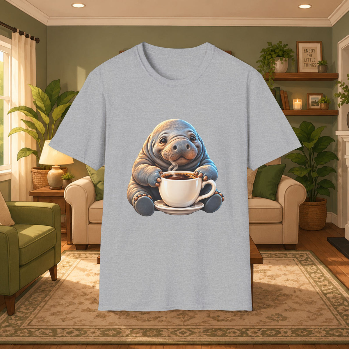 Manatee Drinking Coffee T-Shirt