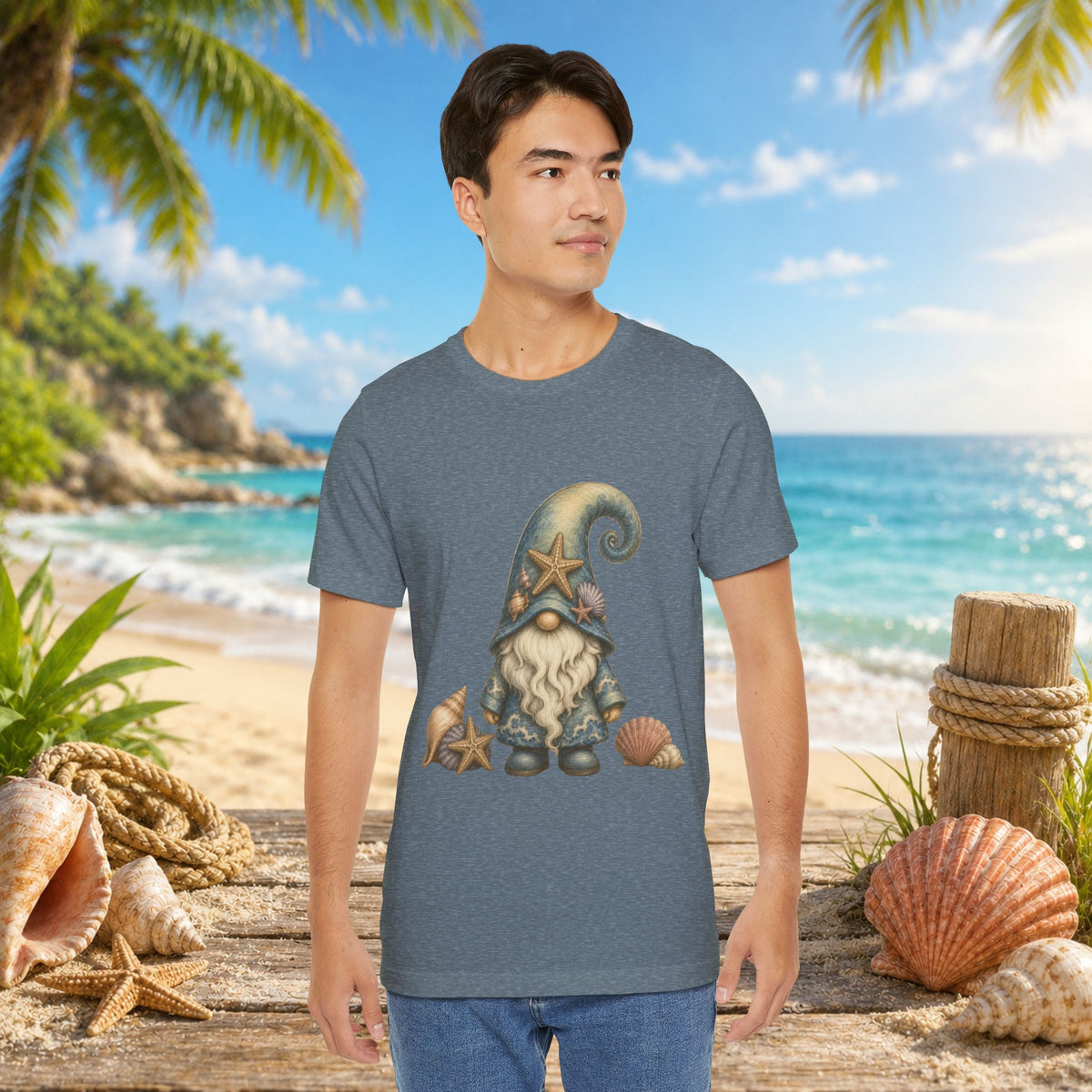 Beach Gnome with Seashells and Starfish | Coastal Nautical Fantasy Art